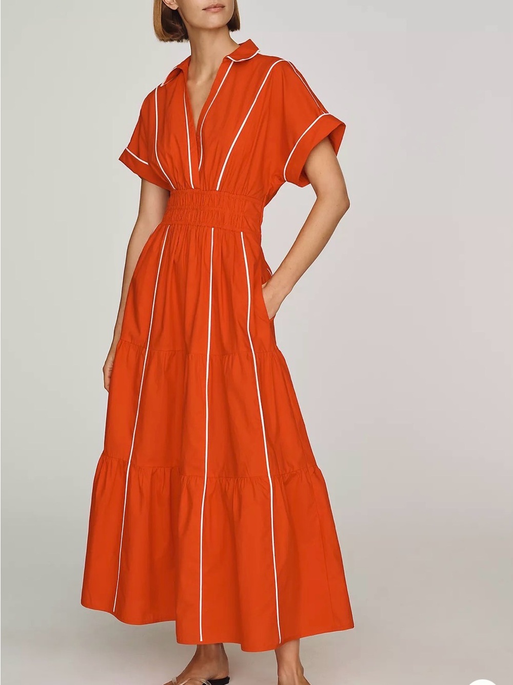 Anthropologie Orange Maxi Dress with White Piping